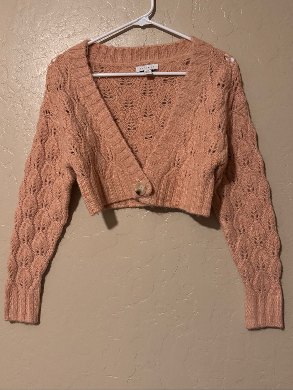 Topshop Peach Cropped Lace-Knit Cardigan